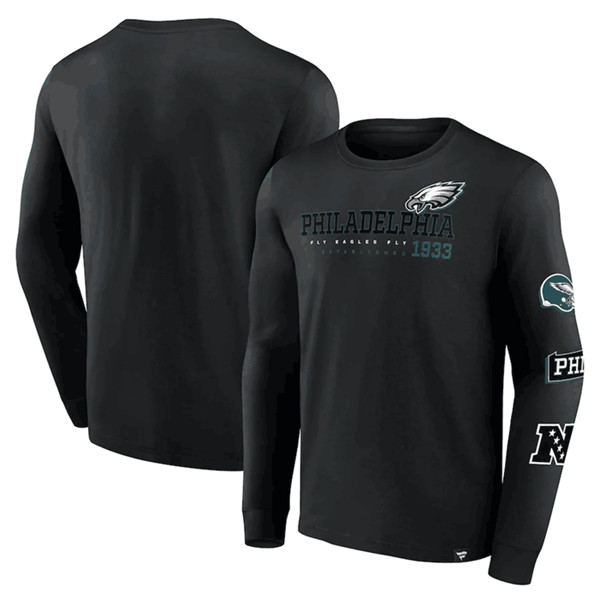 Men's Philadelphia Eagles Black High Whip Pitcher Long Sleeve T-Shirt